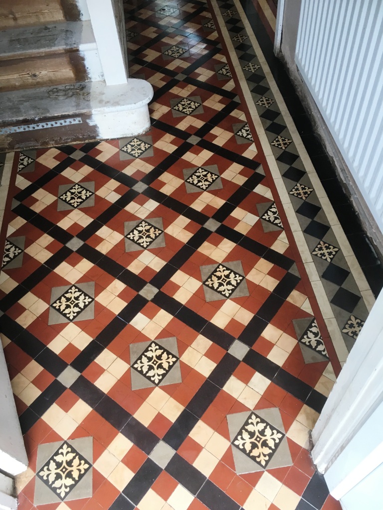 Edwardian Tiled Floor Covered In Tar Chaplefields Coventry After Restoration