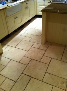 Limestone floor before restoration by Tile Doctor Warwickshire