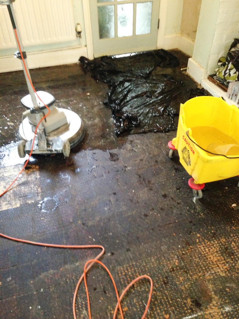 Quarry Tile Tar Removal in progress