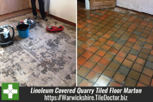 Linoleum Covered Quarry Tiled Floor Restored in Marton, Warwickshire