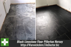 Restoring a new laid black Limestone floor in Pillerton Hersey