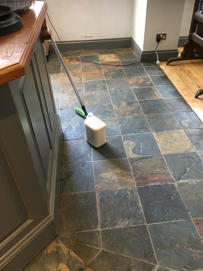 Slate Tiled Floor Before Restoration in Leamington Spa Pub Restaurant