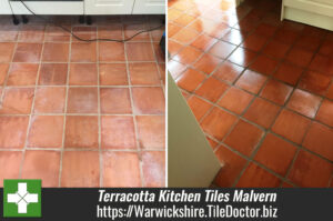 Unsealed Terracotta Kitchen Tiles Treated for Grout Haze in Malvern