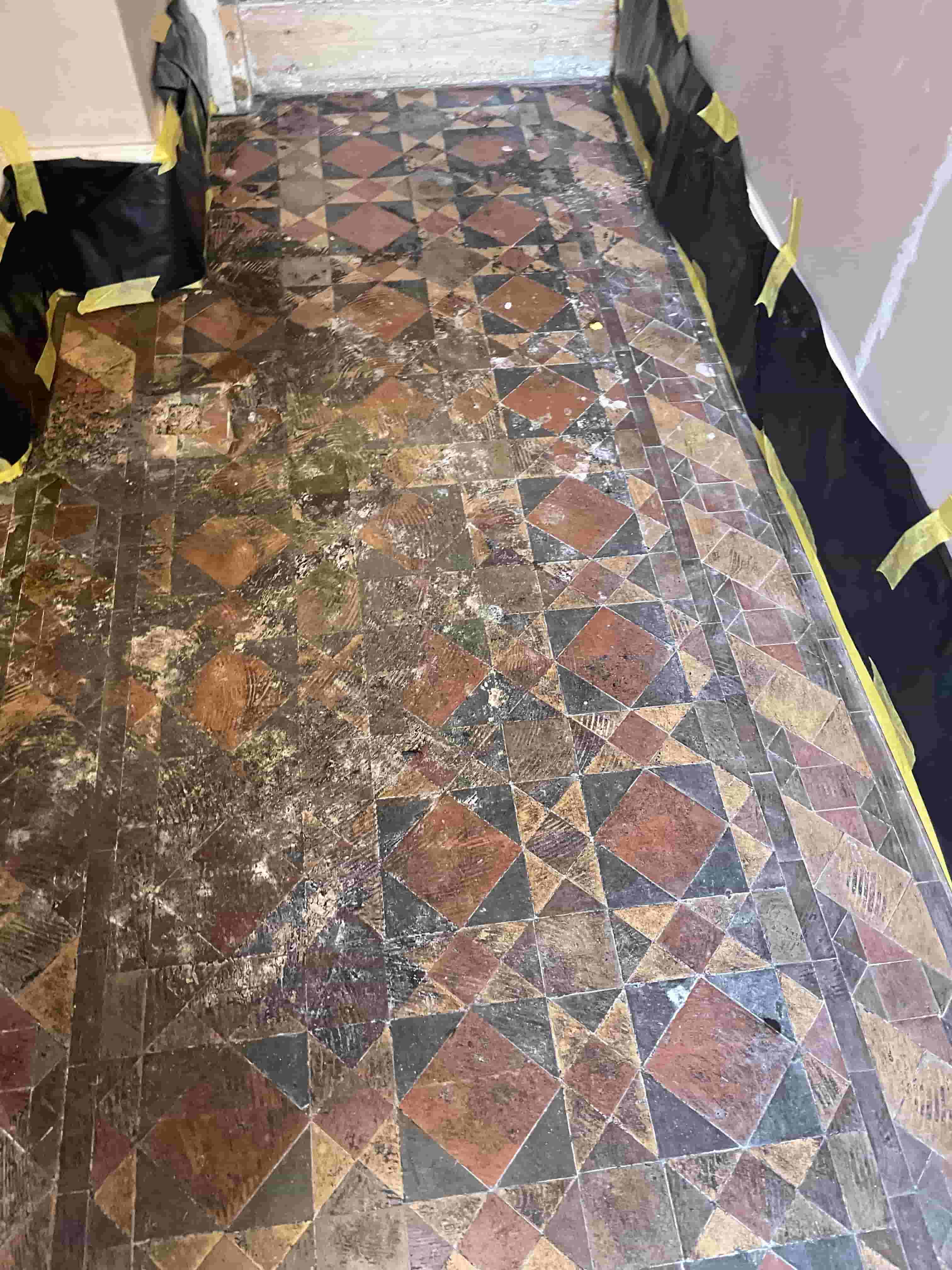 Tar-Covered Victorian Floor Before Restoration Nuneaton