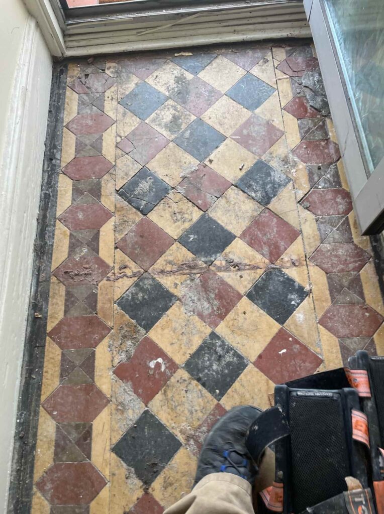 Vinyl Covered Victorian Floor Before Restoration Warwick