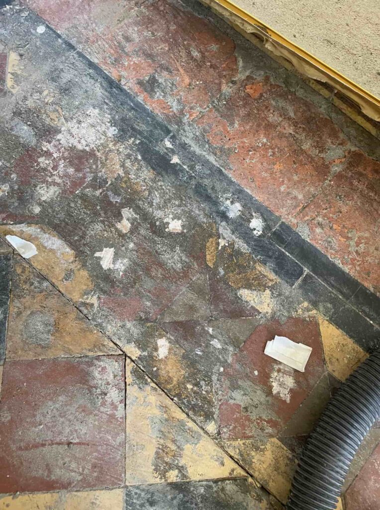 Vinyl Covered Victorian Floor Before Restoration Warwick