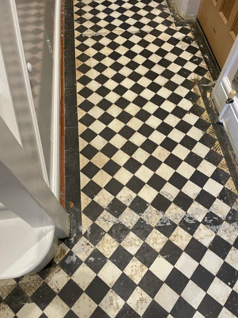 Edwardian Tiled Diamond Pattern Floor Before Restoration Rugby