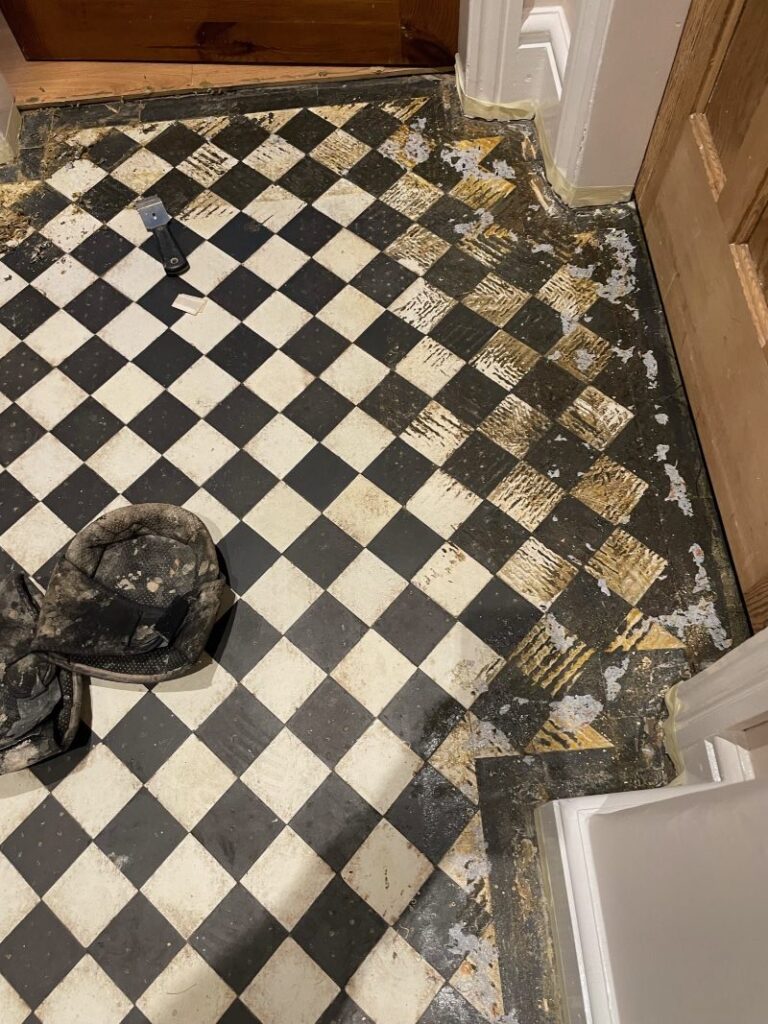 Edwardian Tiled Diamond Pattern Floor Before Restoration Rugby