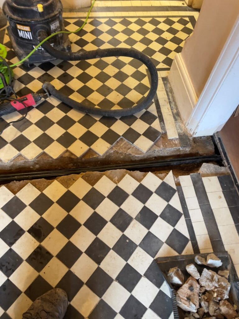 Victorian Tiled Floor Before Restoration Rugby